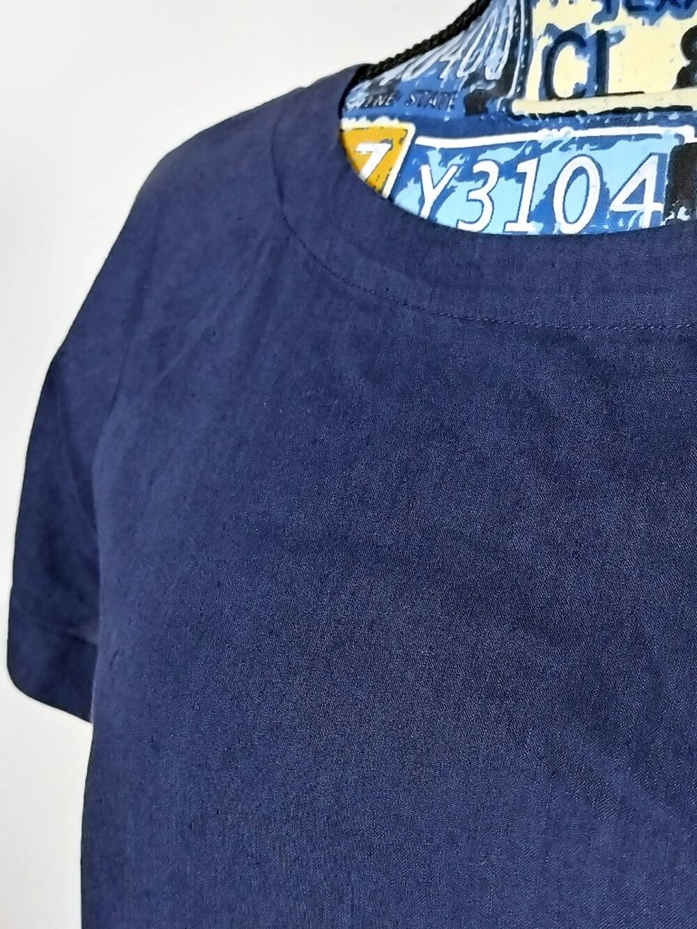 THEORY Keshelle Lace Back Raglan Dress Caliver Linen Crunch Wash Navy Blue Sz 8 - Picture 3 of 8